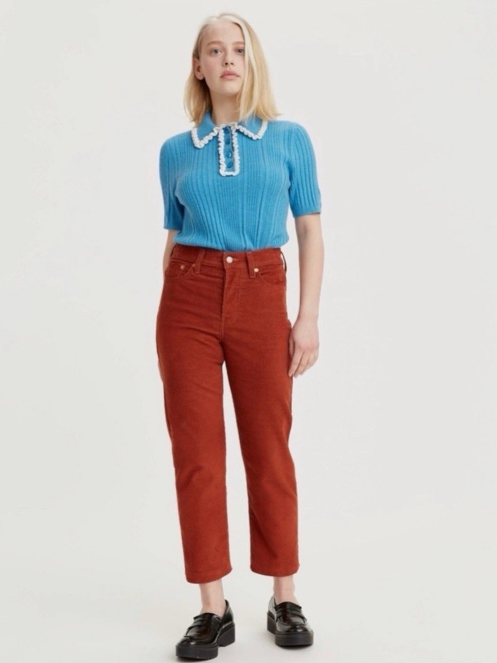 levi wedgie straight pumpkin orange corduroy pants